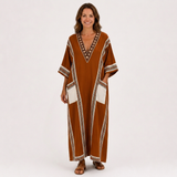 Nadia — Terracotta Ethnic-Print Kaftan